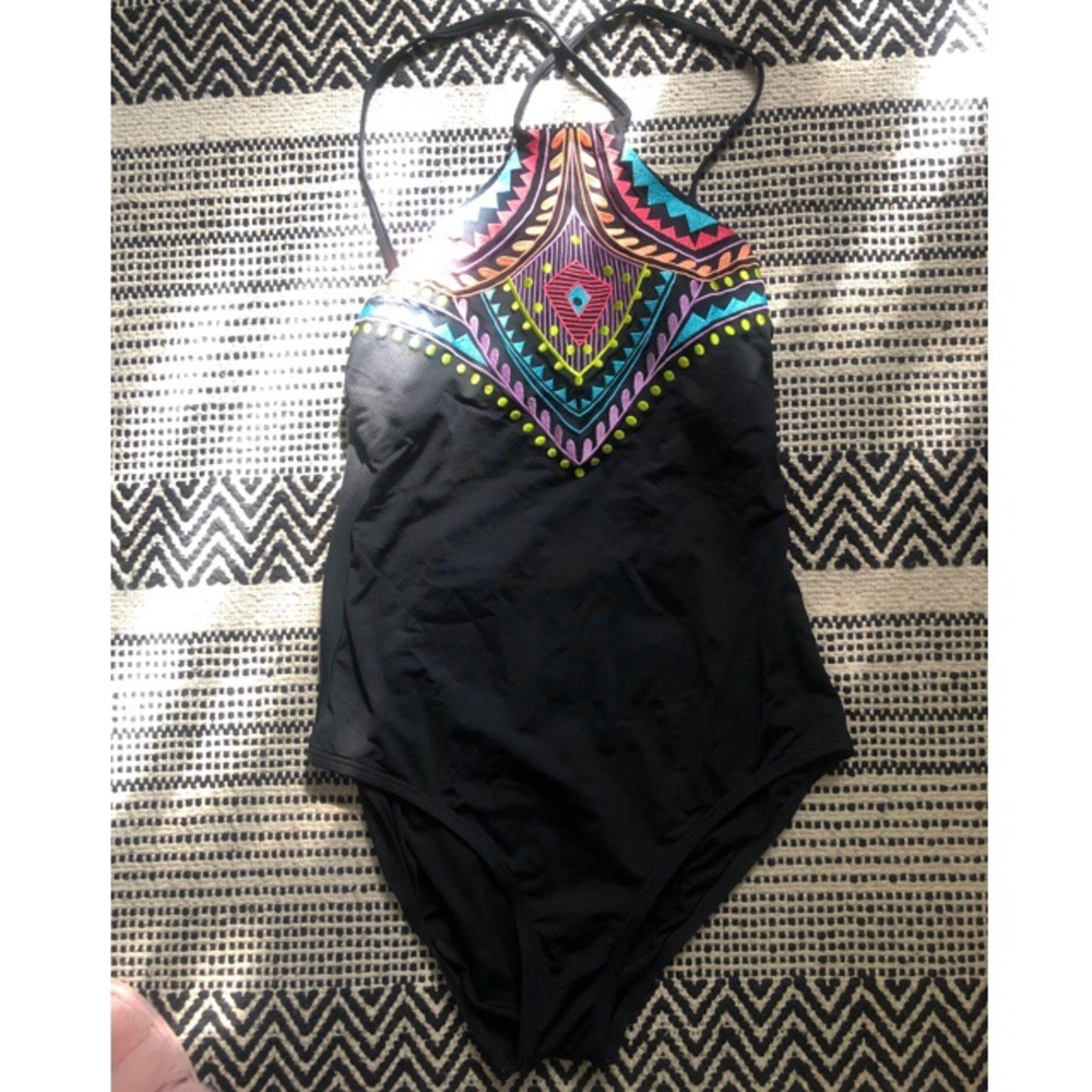 Black bathing suit with beautiful front embroidery